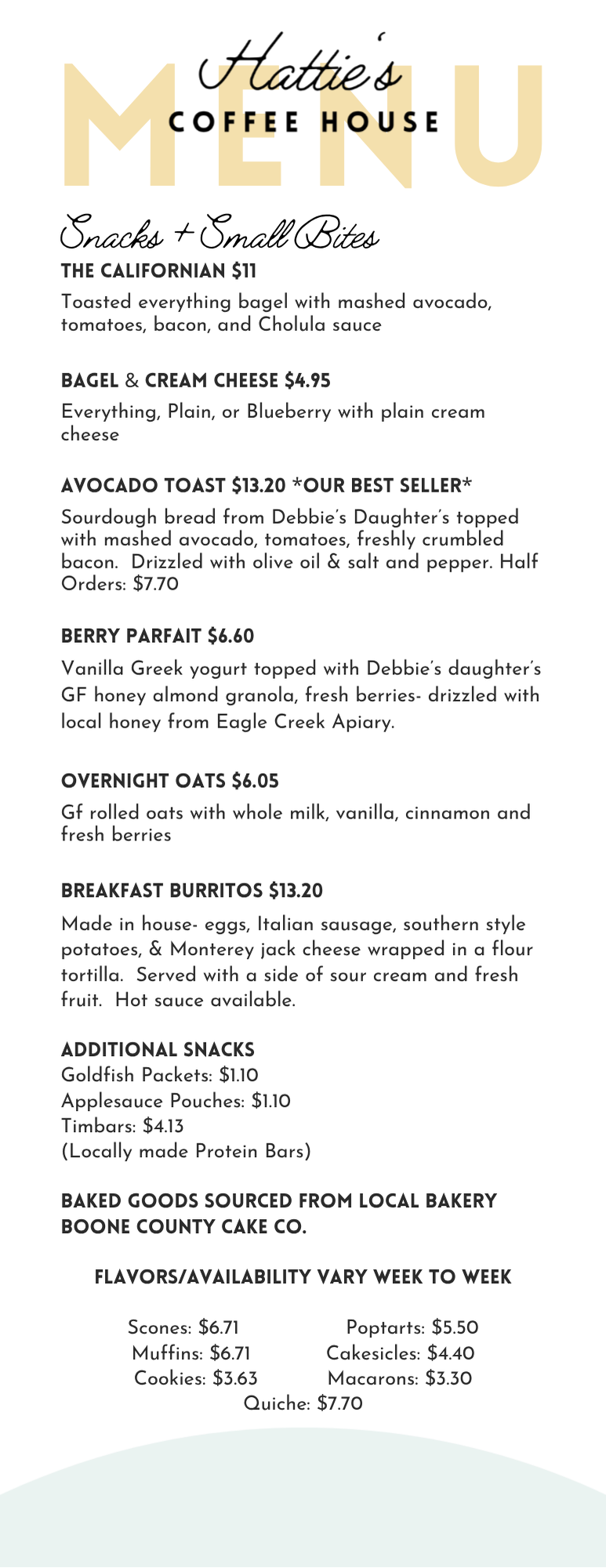 Menu 1 — Hattie's Coffee House