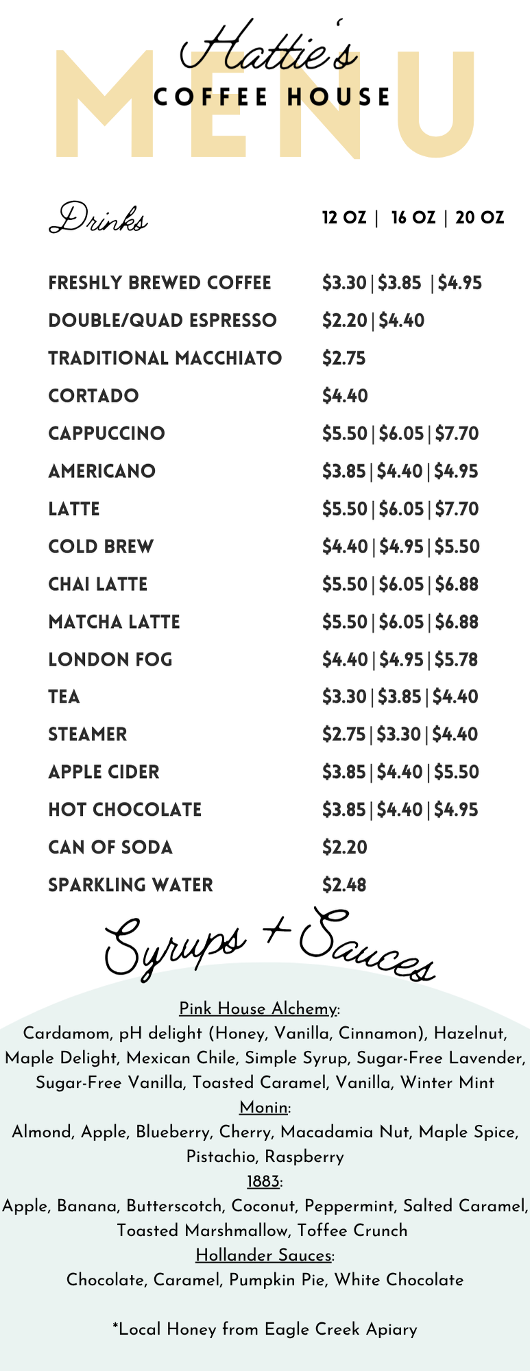 Menu 1 — Hattie's Coffee House
