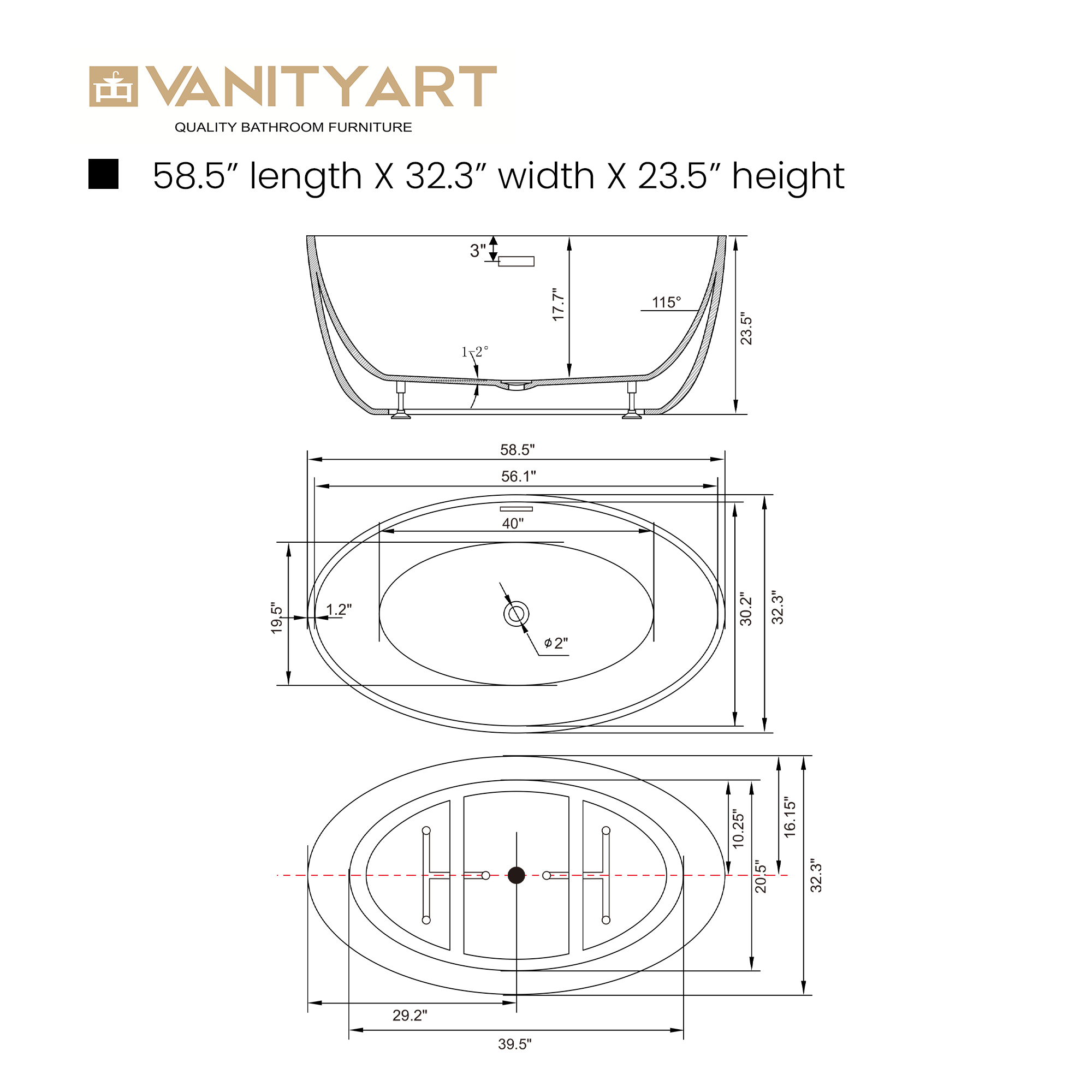 55", 59", 69" Freestanding Bathtub — Vanity Art
