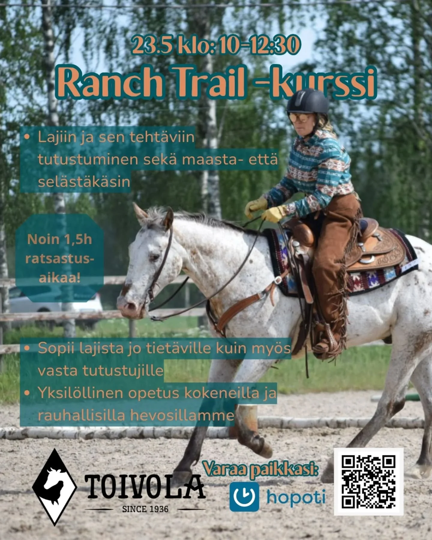 Tule meille ranch trail -kurssille! Varaathan paikkasi Hopotista! Tervetuloa🐎🤩 #l&auml;nnenratsastus