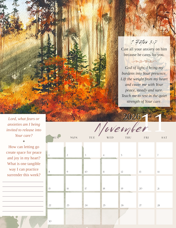 November  watercolor landscape - Forest Sunrise