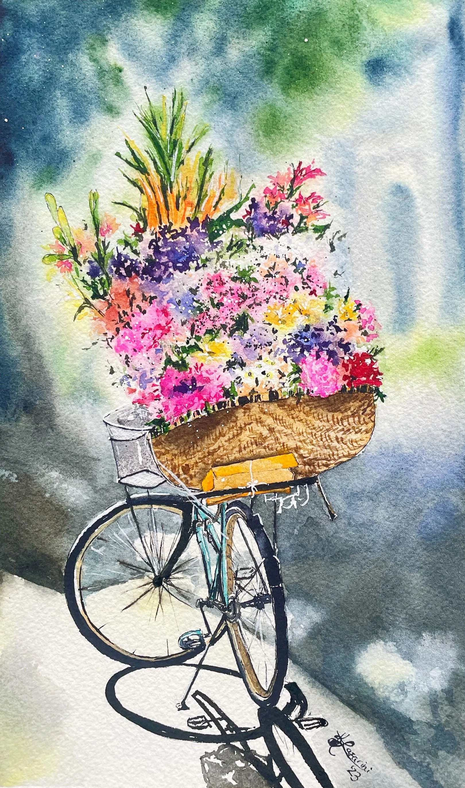Lazarini, Kristen, "Flower Delivery", Watercolor, 5 1:2inx9 1:8in, NFS.jpeg