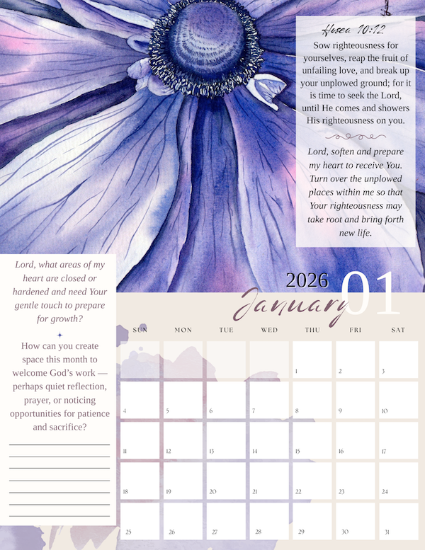 January watercolor landscape - close up watercolor flower