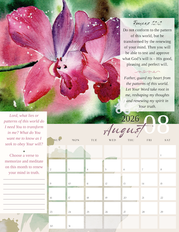August watercolor landscape- orchid