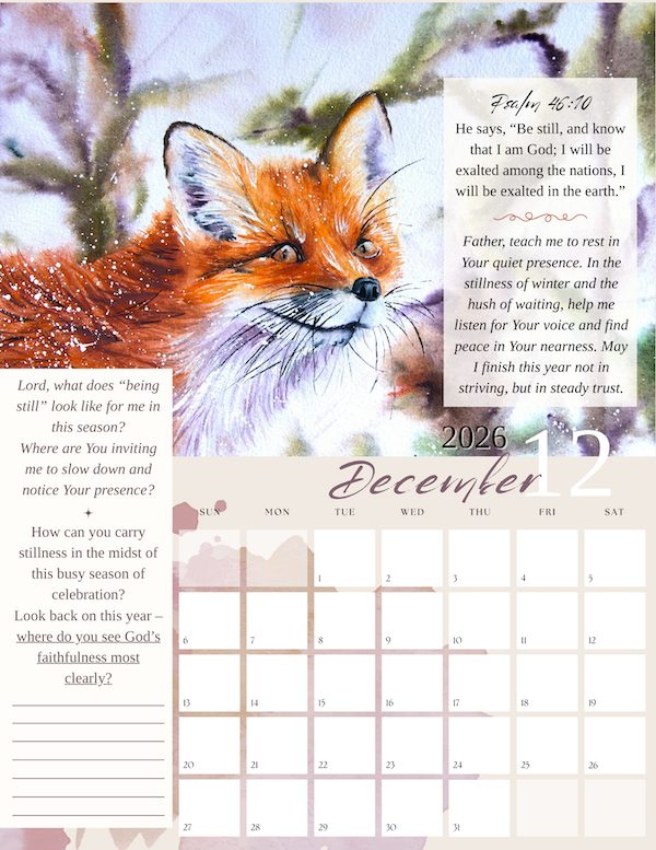 December watercolor landscape- fox