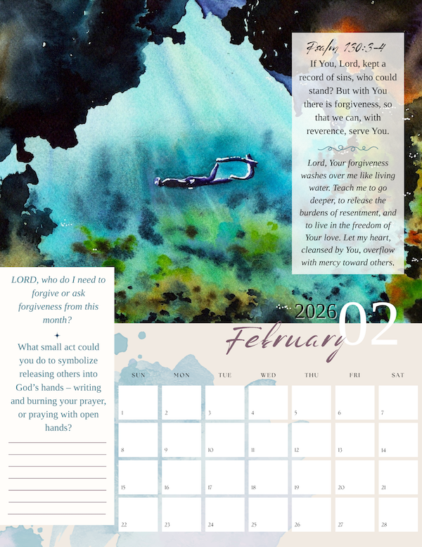February watercolor landscape - watercolor underwater diver