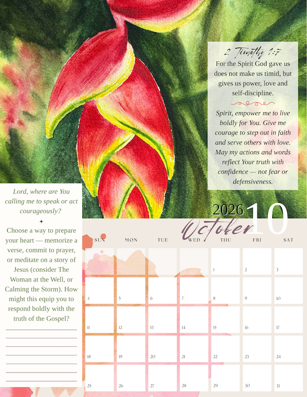 October watercolor landscape - parrot beak flower