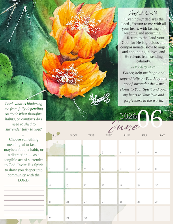 June watercolor - close up cactus bloom