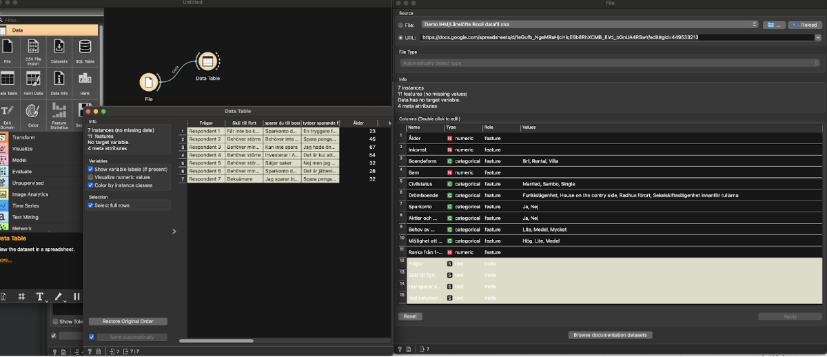  Image of a screen dump showing how data import can look like in Orange. Click for a bigger view.&nbsp;  