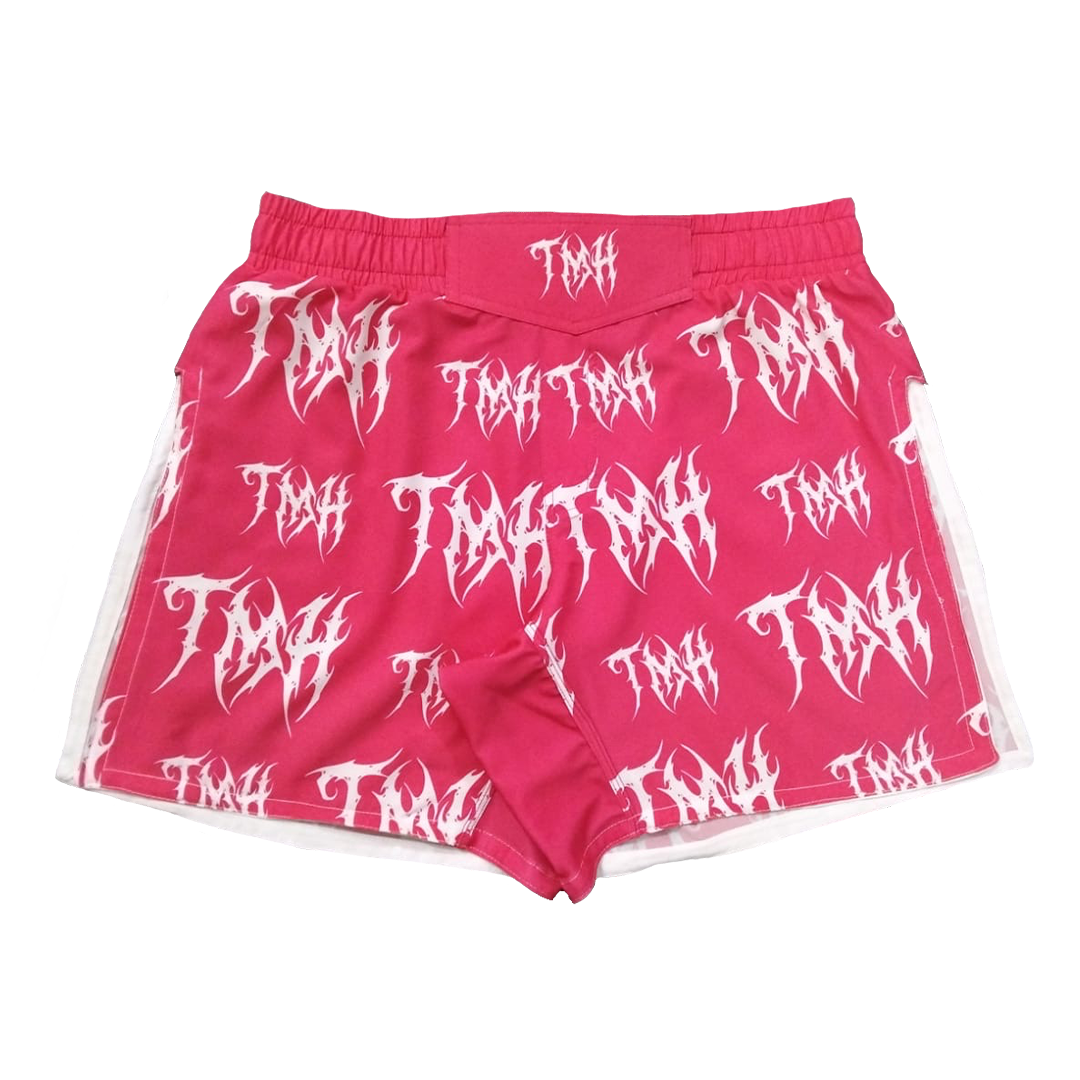 TMH White MTL Pink Gladiator Shorts