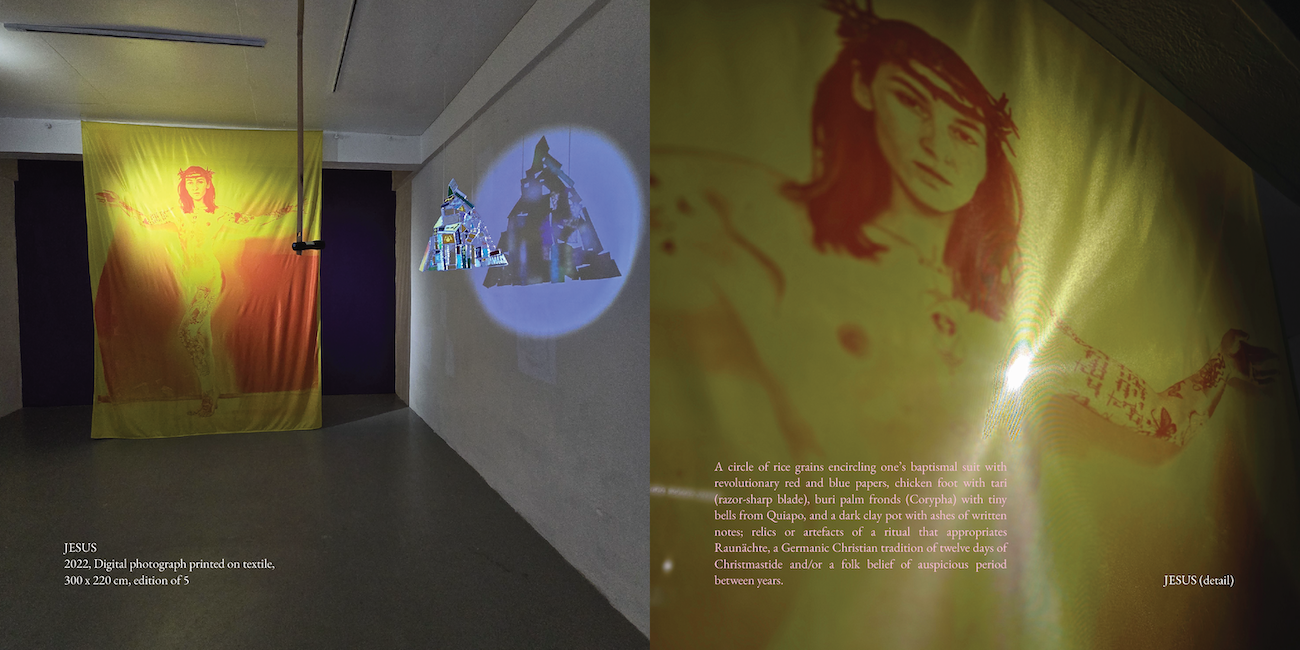 Installation View: JESUS (2022) und Eine Maus (2026) by Silke Lapina, Alles zieht vorbei, Project Space Pilipinas, Lucban, Philippines. Photos by Leslie de Chavez.