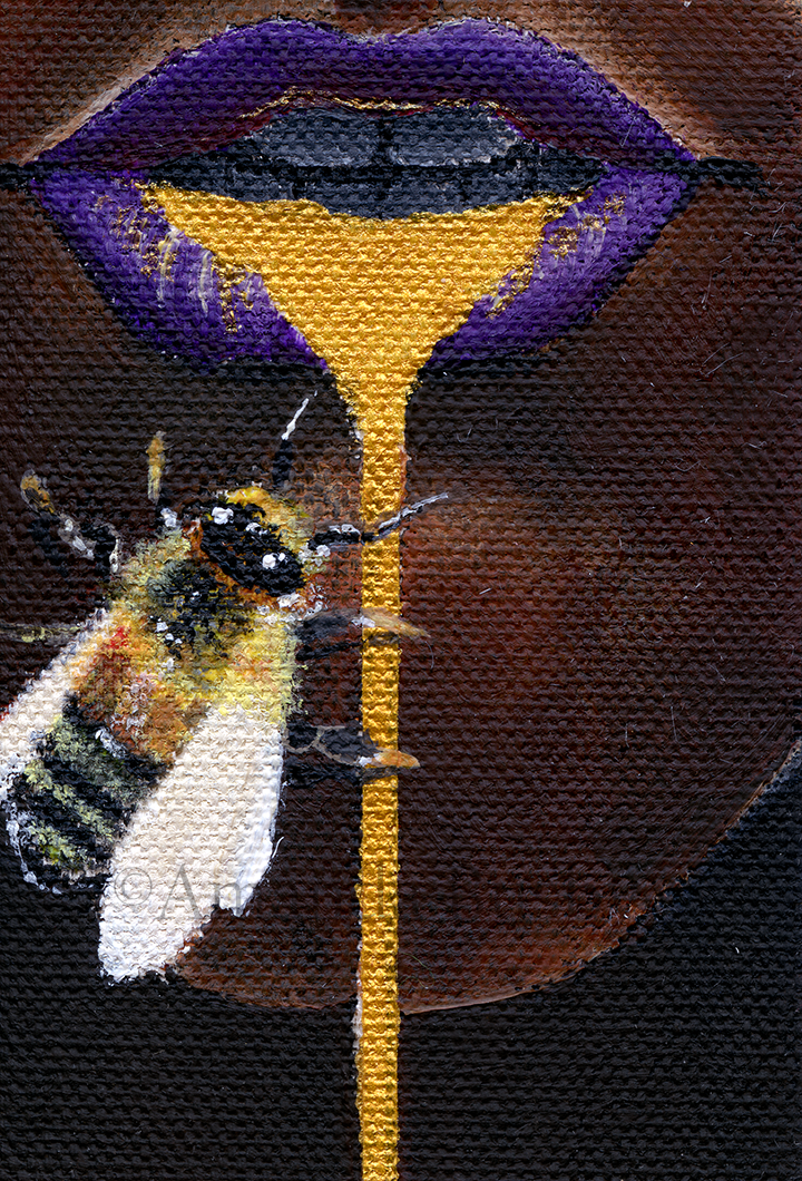 "Honey" by Amanda Busby. 2019. Acrylic on Canvas. 2" x 3" (Sold)