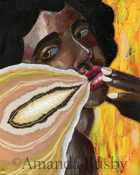 "Geode Girl" by Amanda Busby. 2020. Mixed Media on Canvas. 8" x 10" (Available)