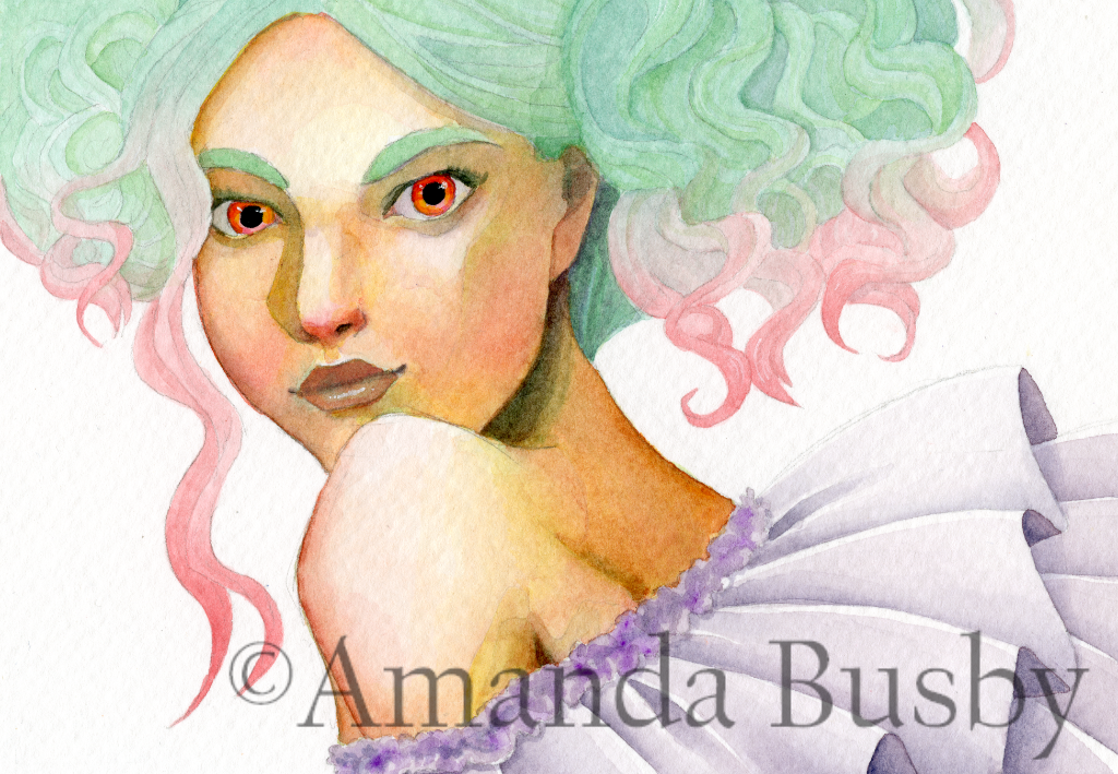 "Pastel Girl" by Amanda Busby. 2021. Watercolour on Watercolour Paper. 6.5" x 4.5" (Sold)