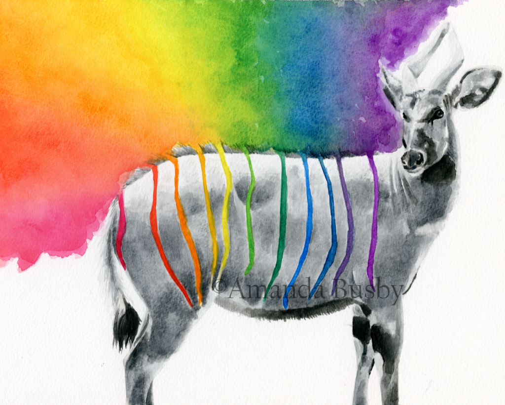 "Rainbow Bongo" by Amanda Busby. 2022. Watercolour on Watercolour Paper. 8" x 10" (Available)
