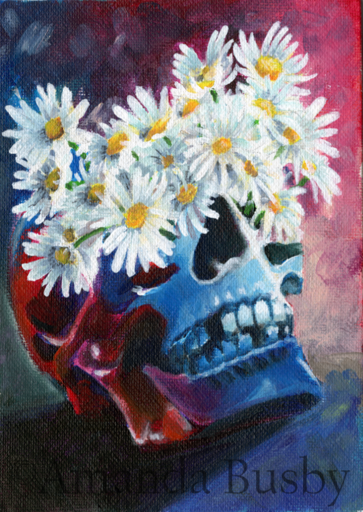 "Mama it's so Hard" by Amanda Busby. 2022. Acrylic on Canvas Board. 5" x 7" (Available)