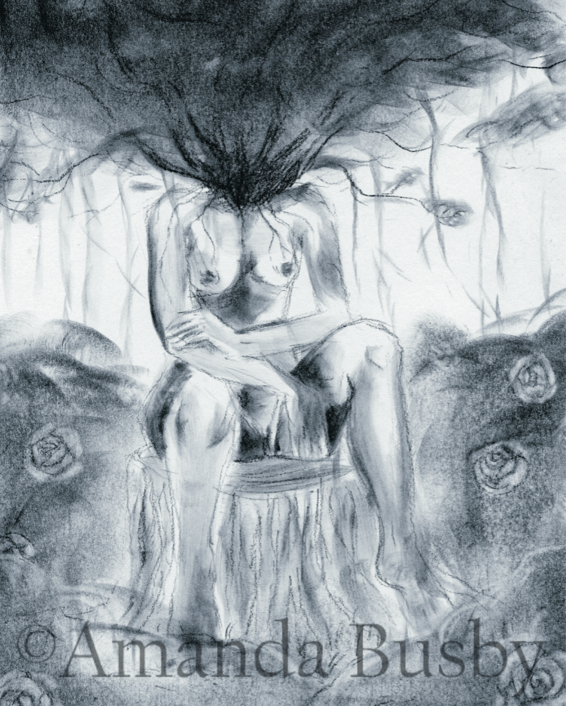 "We're In This Together" by Amanda Busby. 2021. Pencil and Charcoal on Paper. (Available)