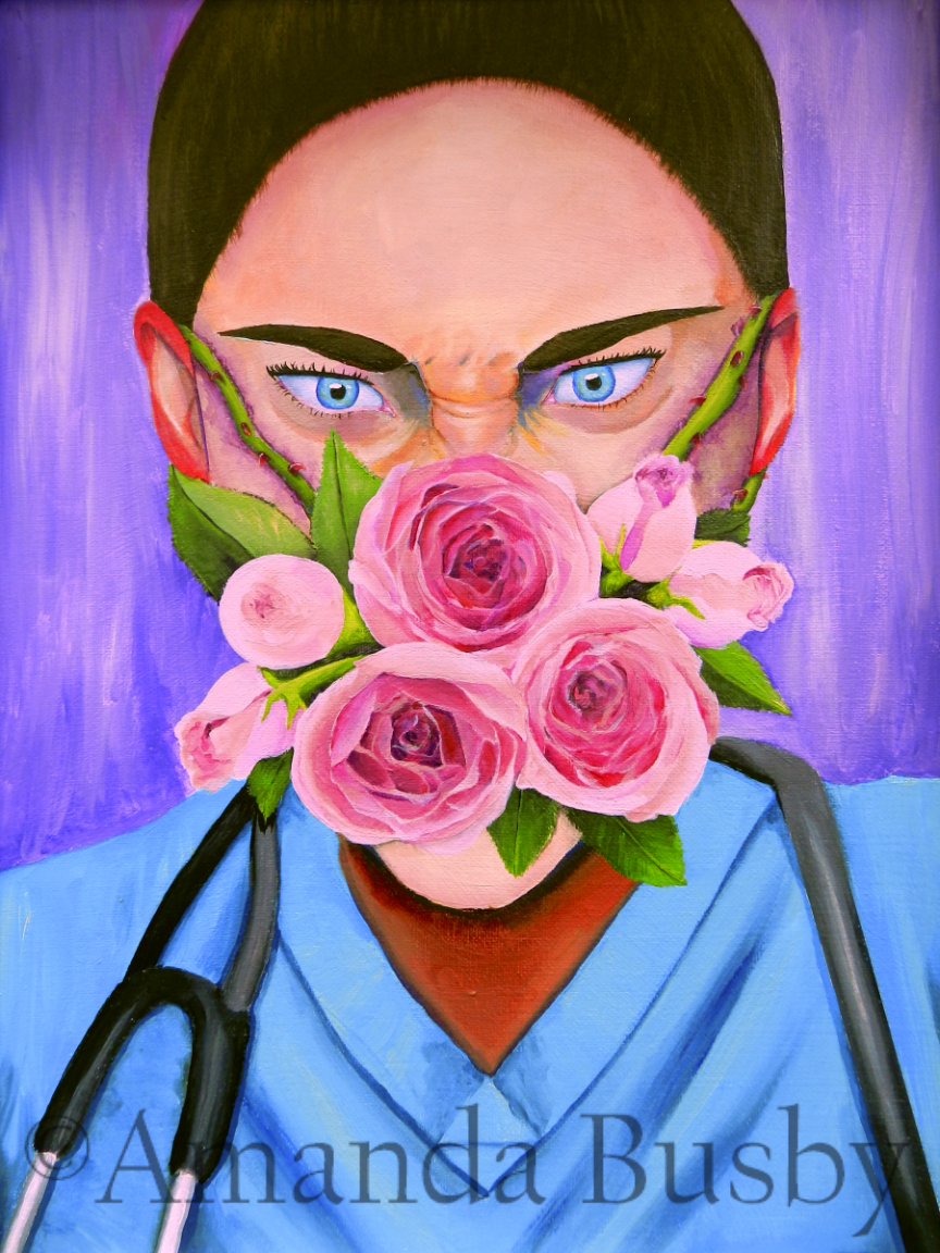 "Wear A F***ING Mask" by Amanda Busby. 2020. Mixed Media on Canvas. 12" x 16" (Available)