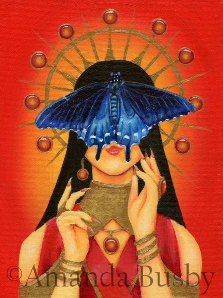 "Papilionidae" by Amanda Busby. 2022. Acrylic on Canvas Panel. 6" x 8" (Available)