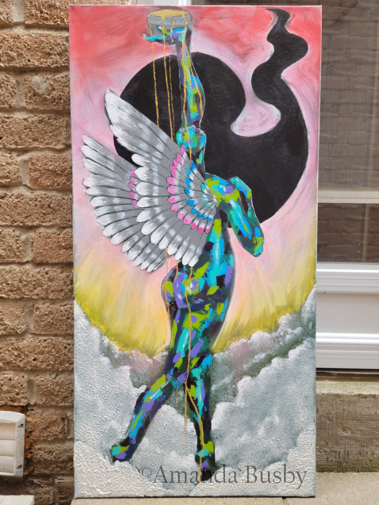 "Ascension" by Amanda Busby. 2021. Mixed Media on Canvas. 20" x 40" (Available)