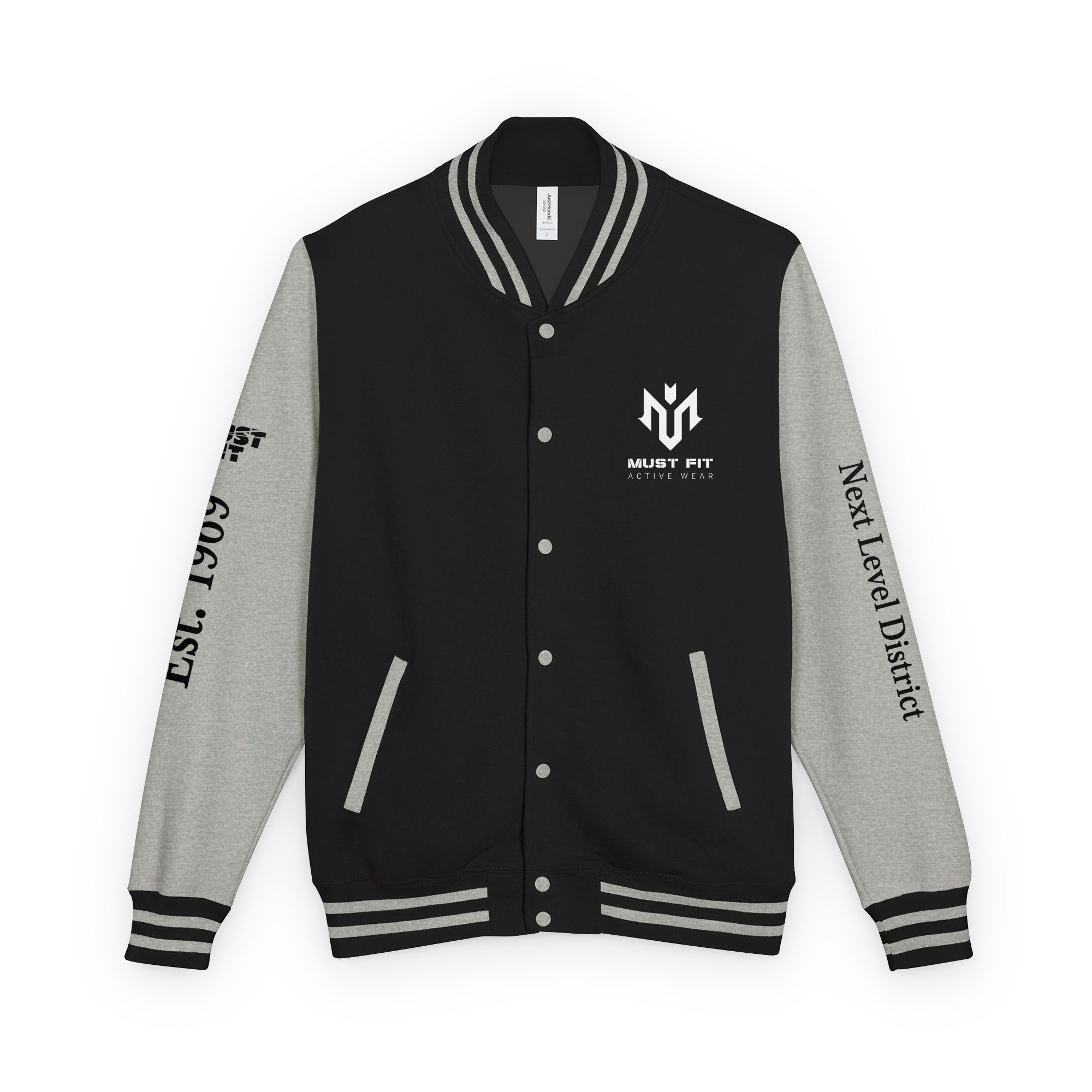 unisex-heavyweight-letterman-jacket-jet-black-heather-grey-front-6a113441b0e8b.jpg