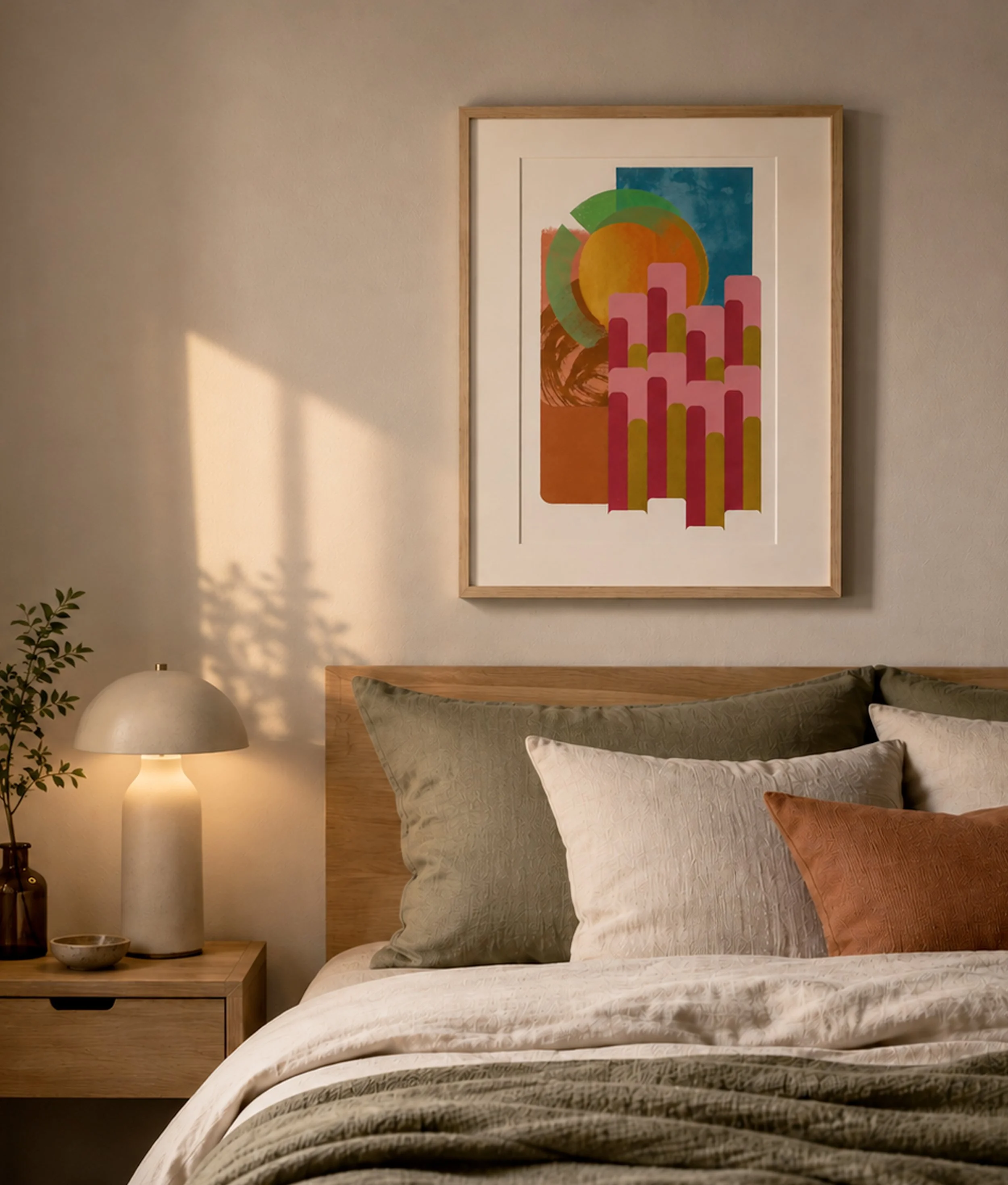 Afterglow screenprint on bedroom wall