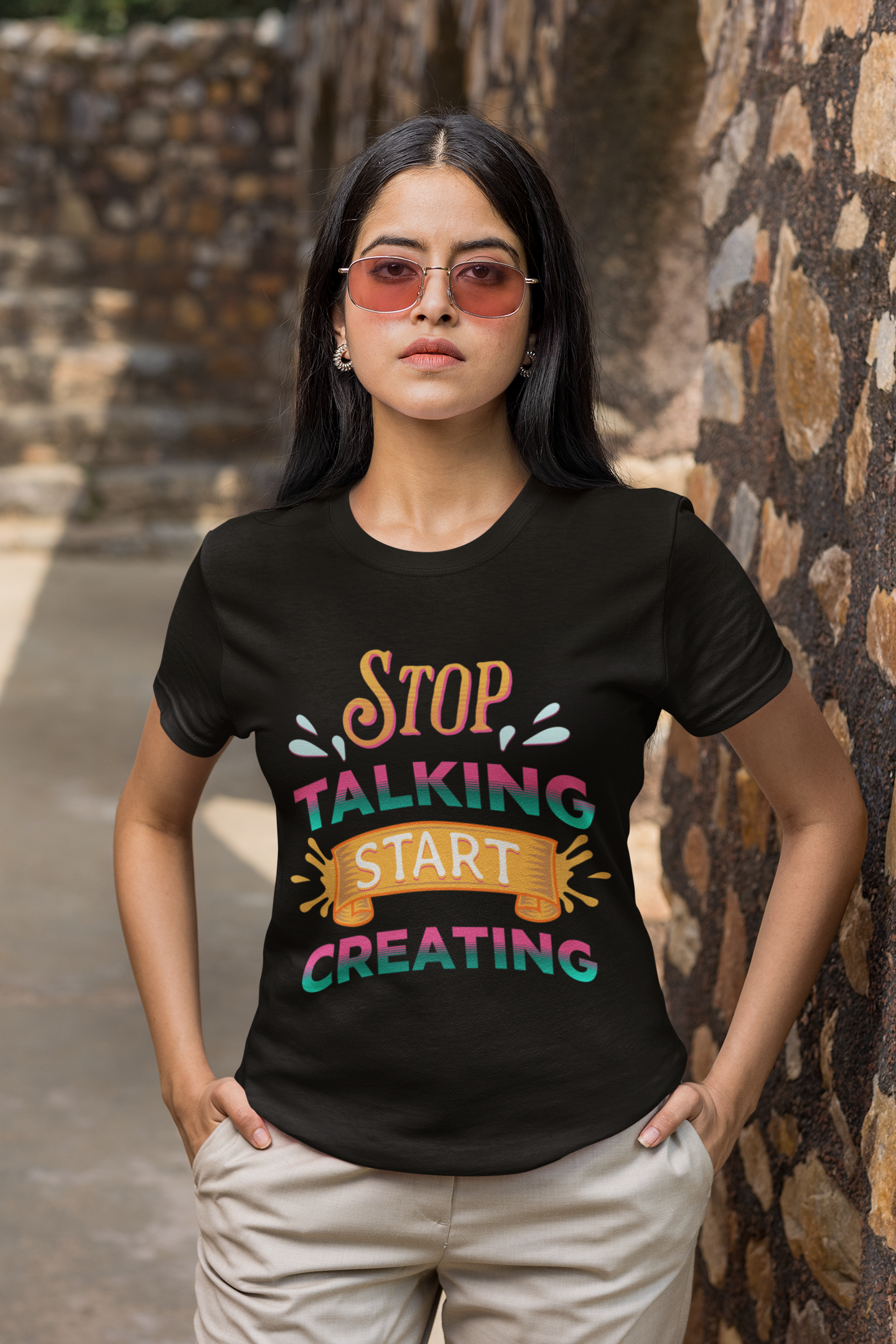 Stop Talking Start Creating T-Shirt — Motivational Graphic Tee for Creatives