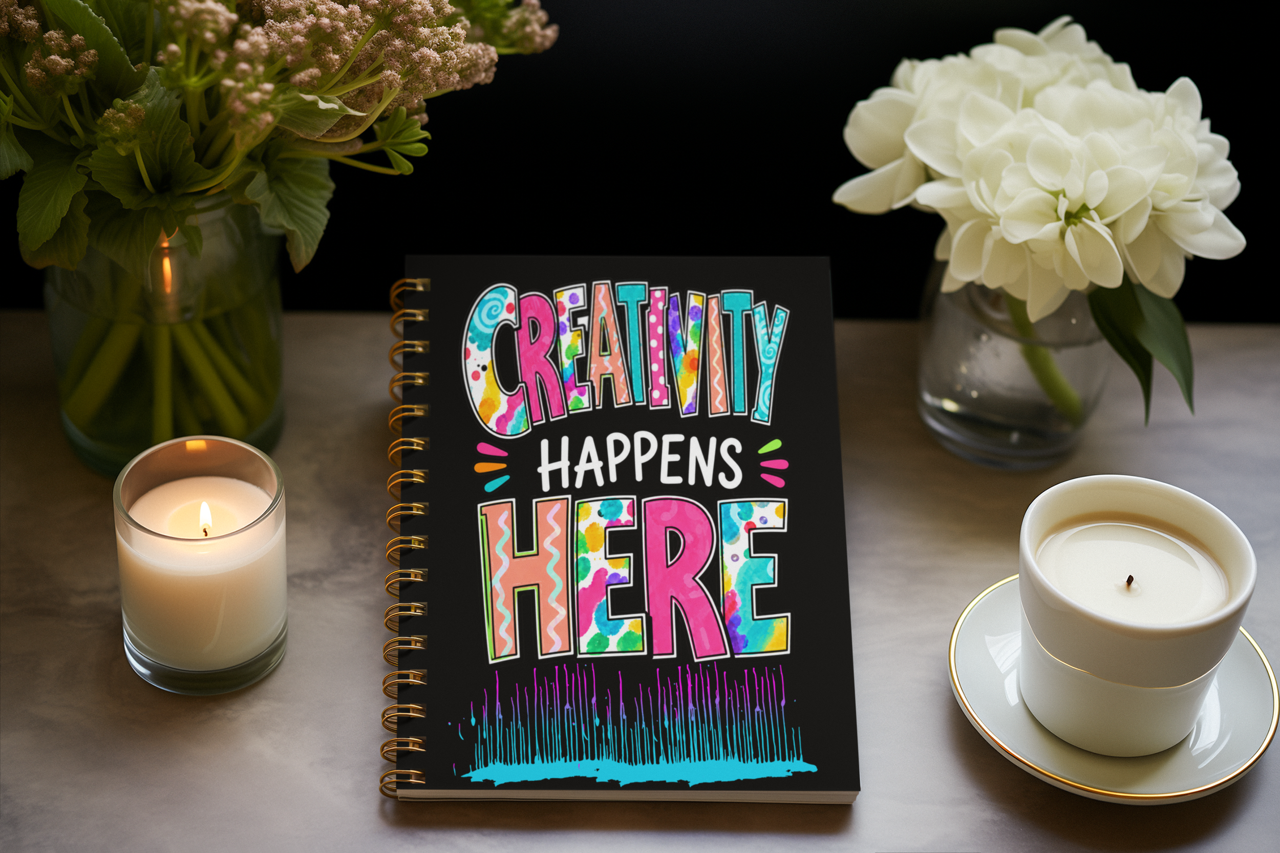Creativity Happens Here Spiral Notebook — Ruled Journal for Artists, Students & Writers