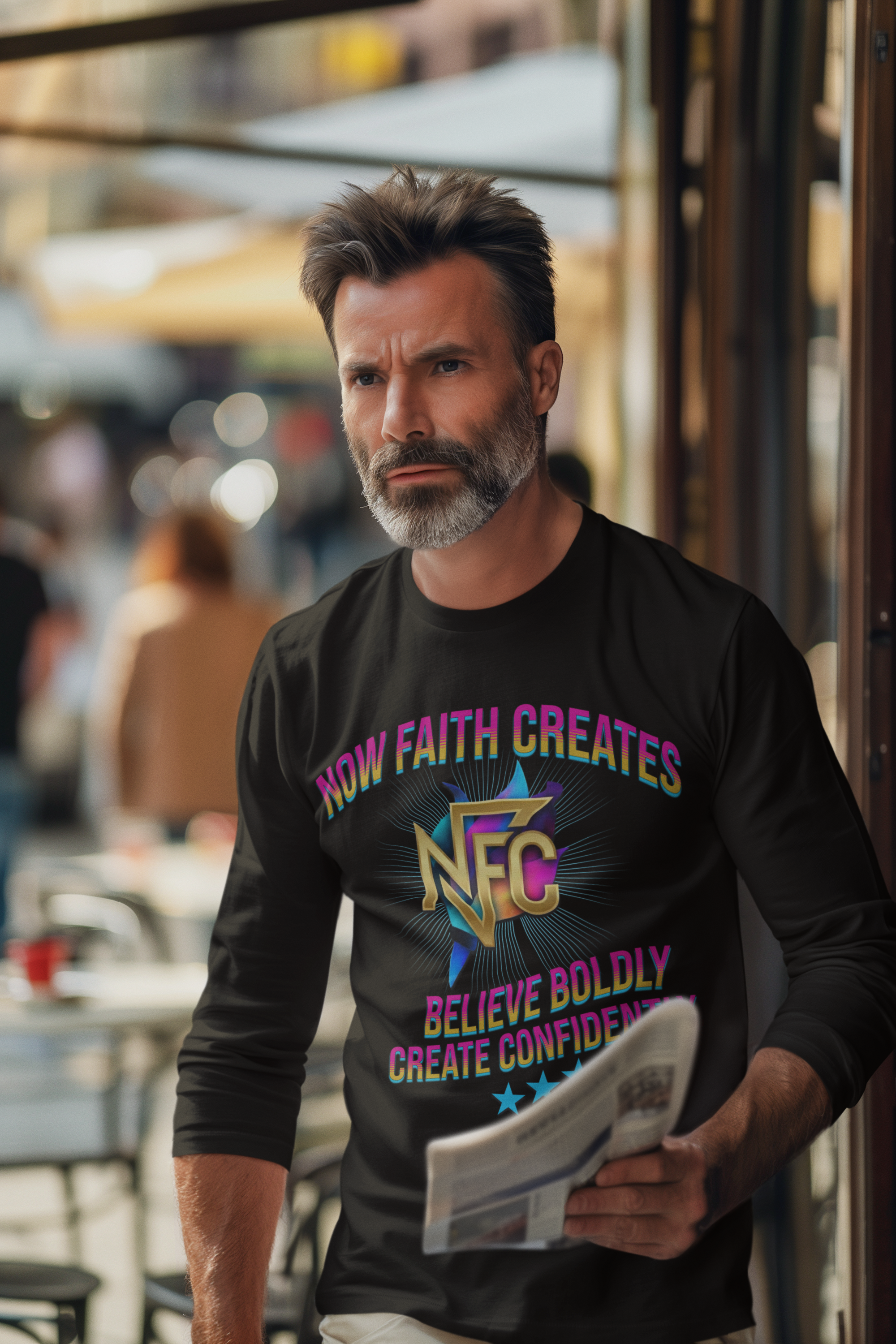 Now Faith Creates Long Sleeve Tee — "Believe Boldly, Create Confidently" Inspirational Shirt