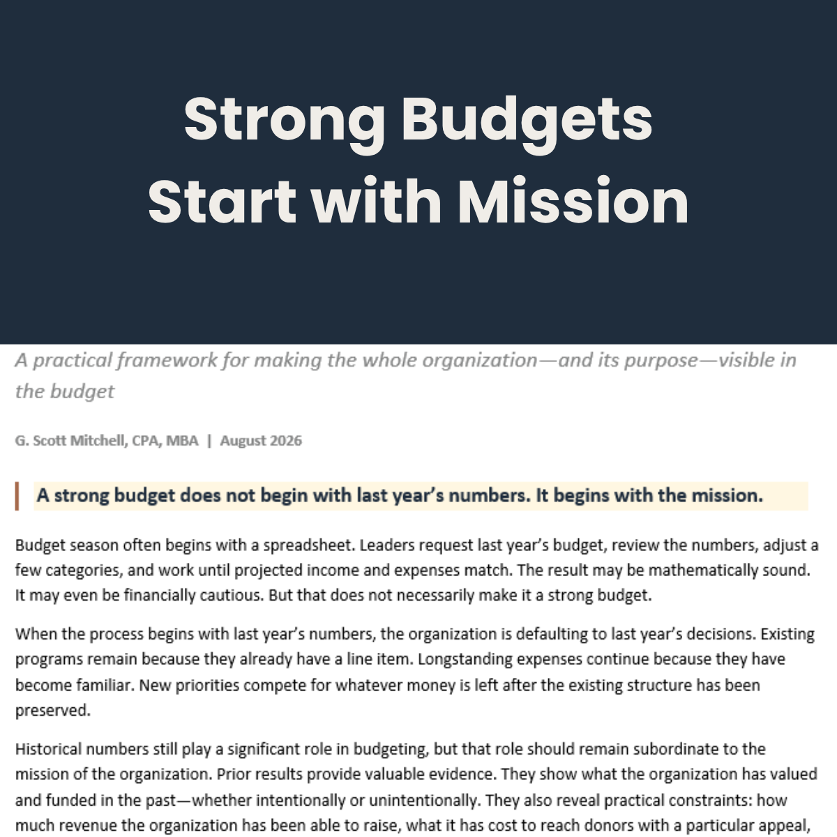 Strong Budgets Start with Mission