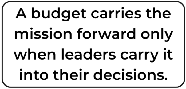 Text box with text saying "A budget carries the mission forward only when leaders carry it into their decision."