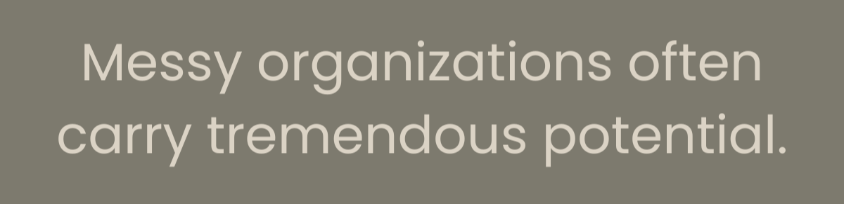 Pull quote graphic reading “Messy organizations often carry tremendous potential.”