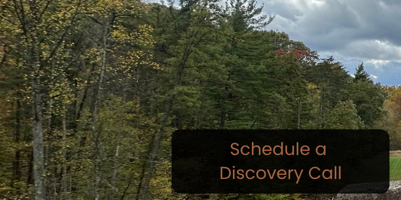 Photo of forested trail with button text ‘Schedule a Discovery Call,’ linking to a meeting with Coach Scott for nonprofit leadership and financial clarity.