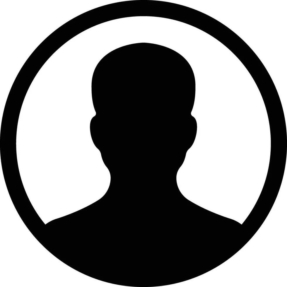 Profilbilde-ikon med silhuett av en persons hode og skuldre i svart omkrets.