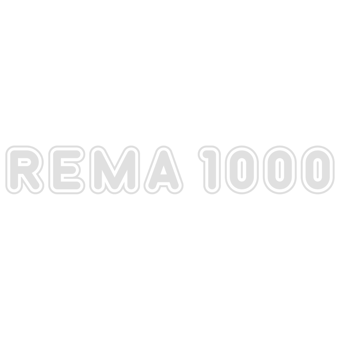 Sort bakgrunn med hvite, utbullete bokstaver som sier 'REMA 1000'.