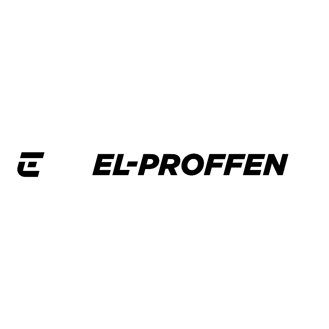 Logo med teksten 'EL-PROFFEN' på svart bakgrunn.