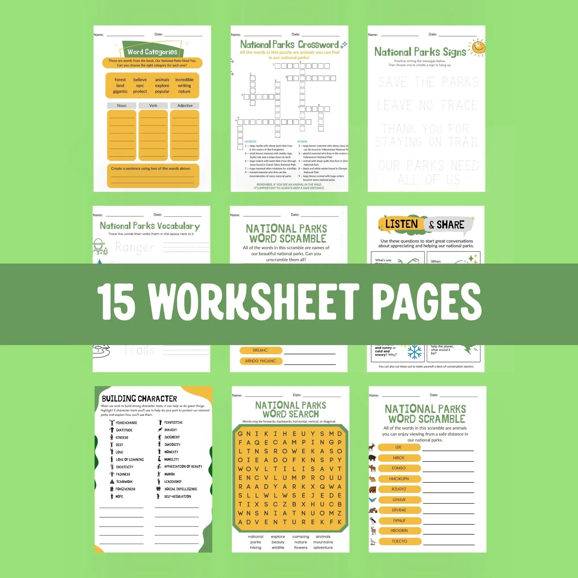 national park classroom worksheets