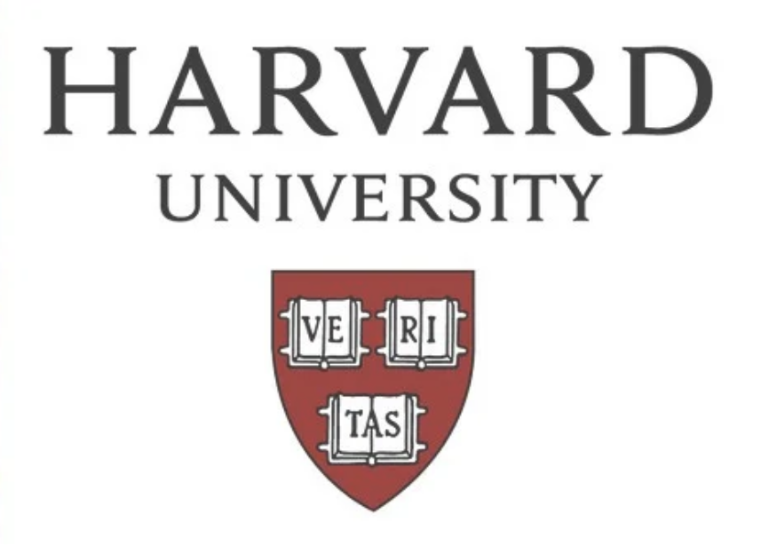 Harvard University logo featuring the university name and shield with open books spelling VERITAS.