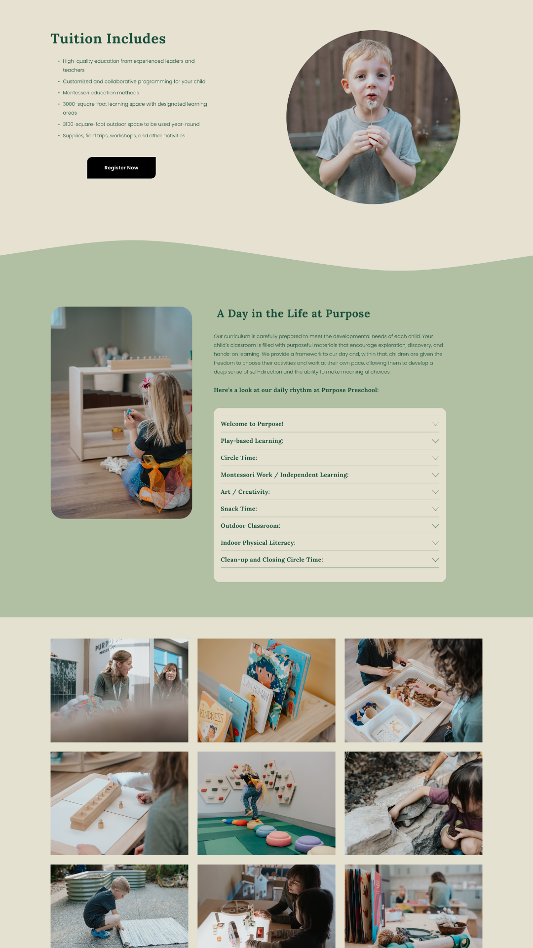website design for Montessori preschool