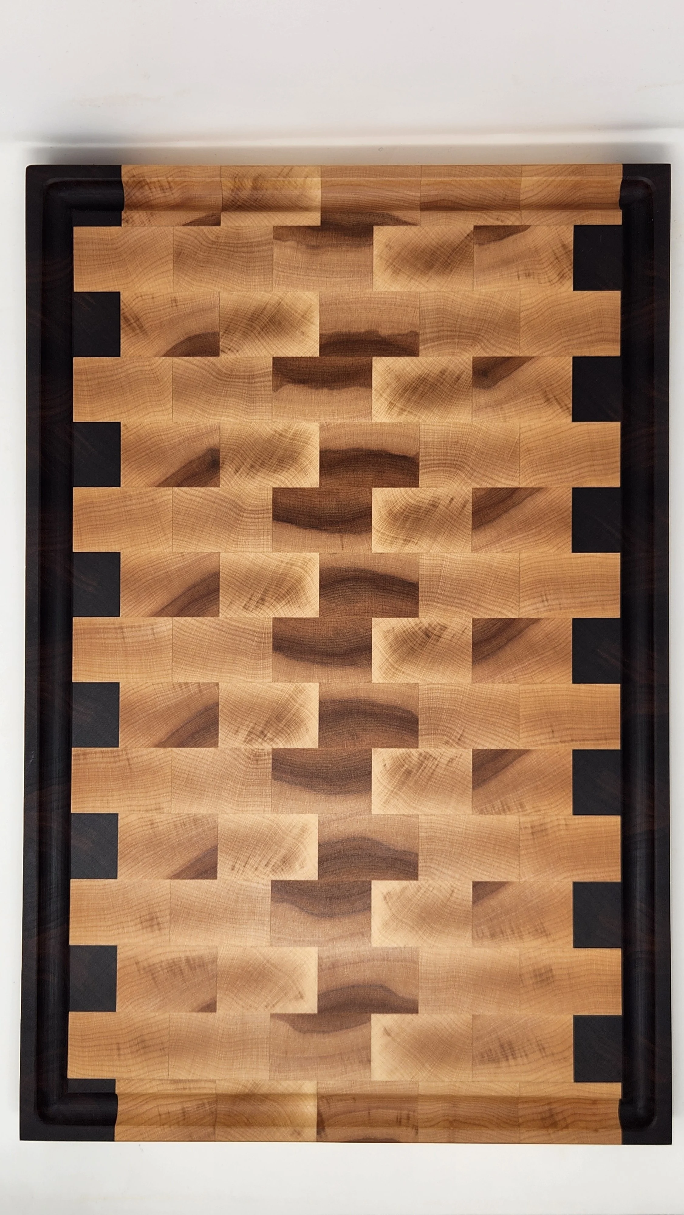 Maple and walnut end grain cutting board, The Frontier Block handmade butcher block