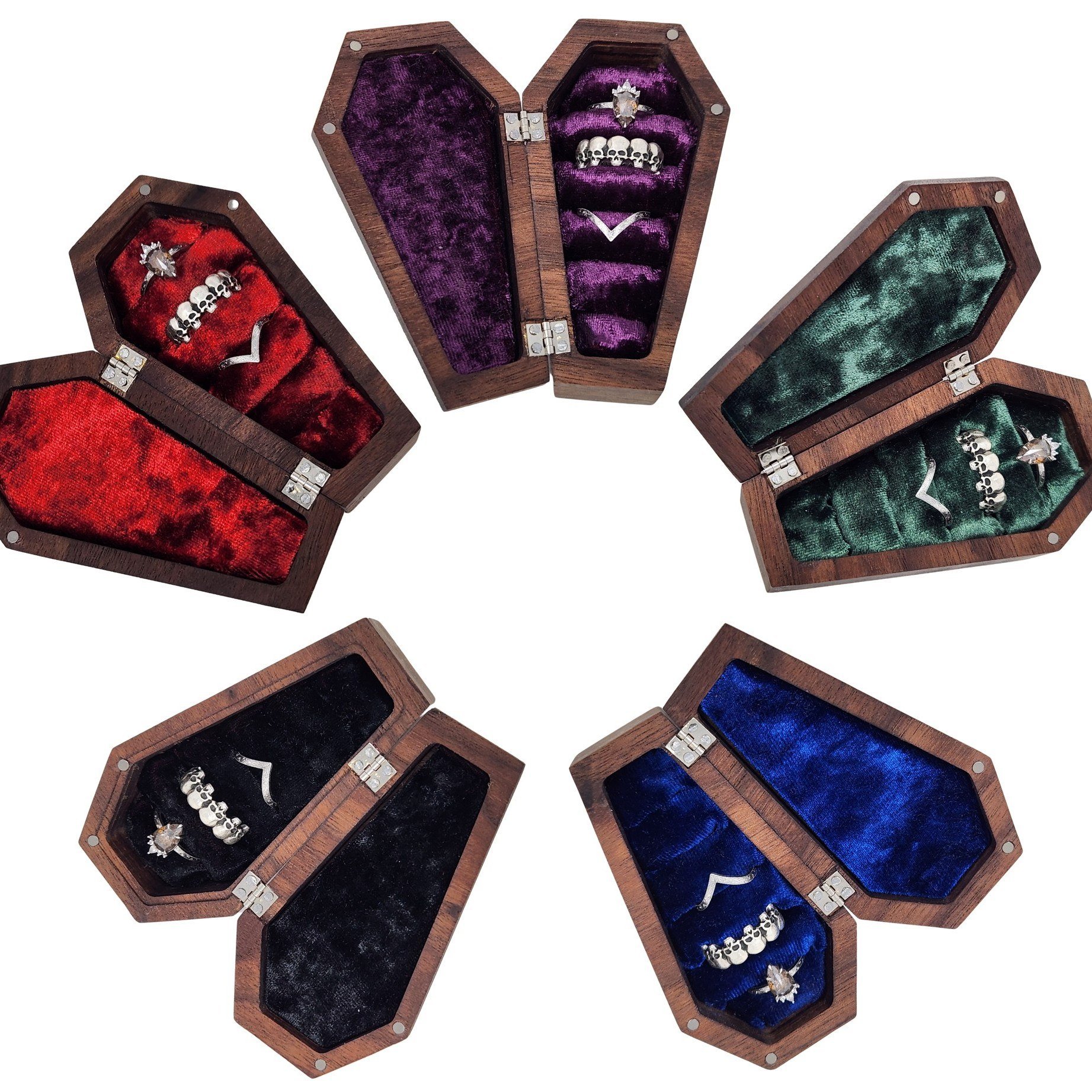 I am very excited to announce my coffin ring boxes are available for sale in 5 colors! The purple version is the one I used in my own wedding, my favorite. Please visit my website zeroproofdesign.com for purchases. They are also available for sale on