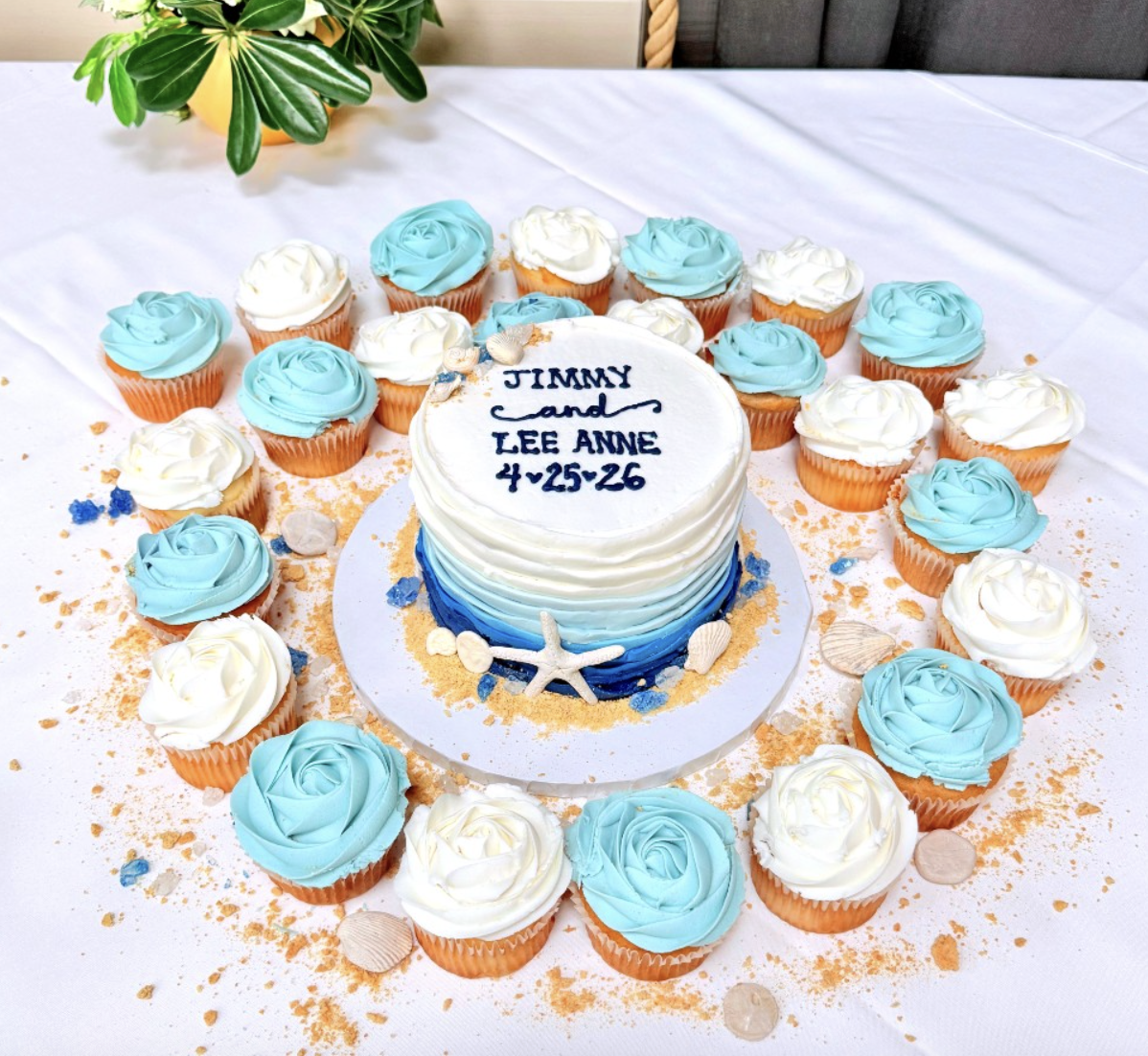 Jimmy and Lee Anne Wedding Cake and Cupcakes