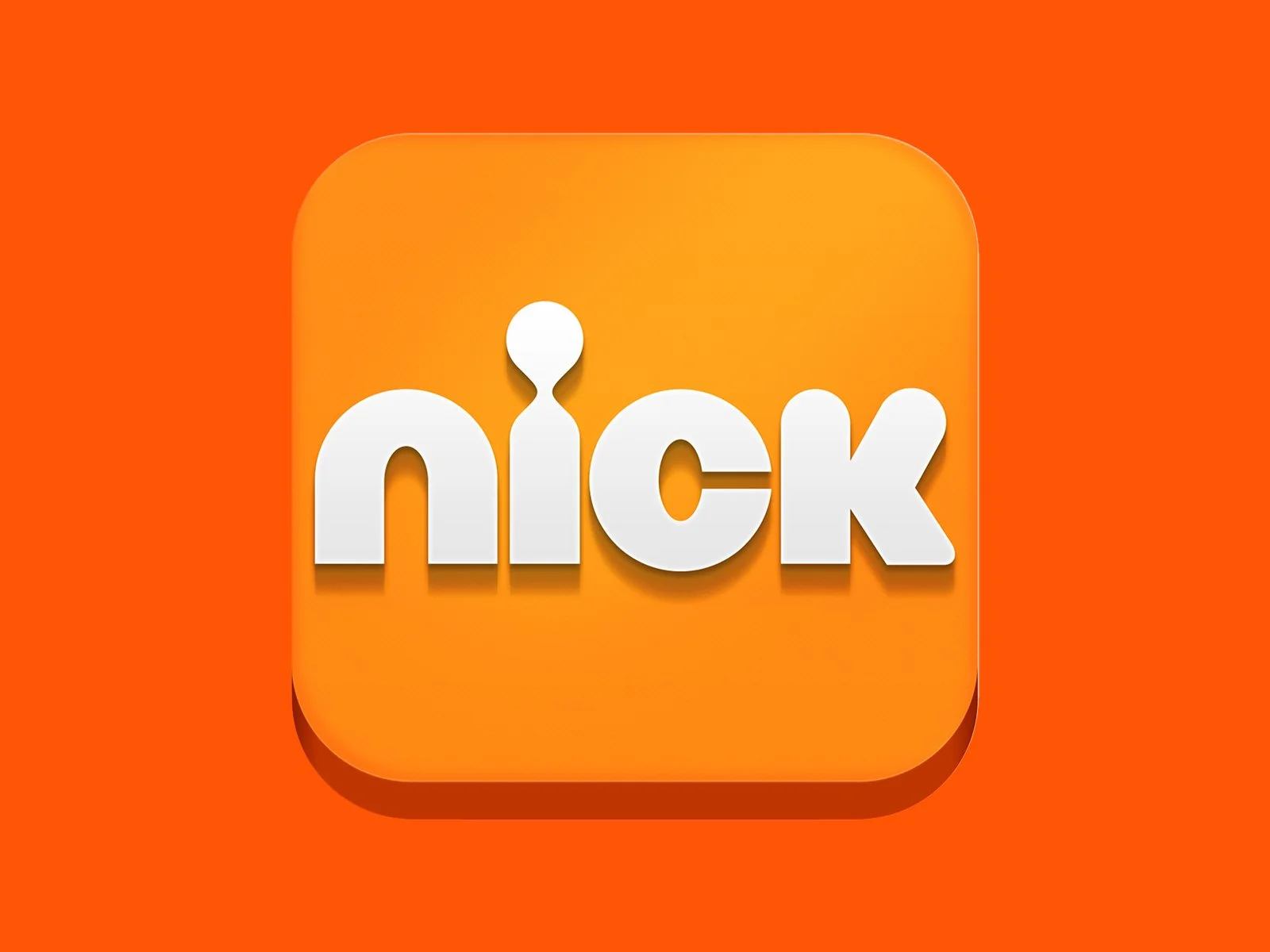 Bold Nickelodeon logo presented in a dimensional, app-style icon, emphasizing the brand’s playful identity and digital presence.
