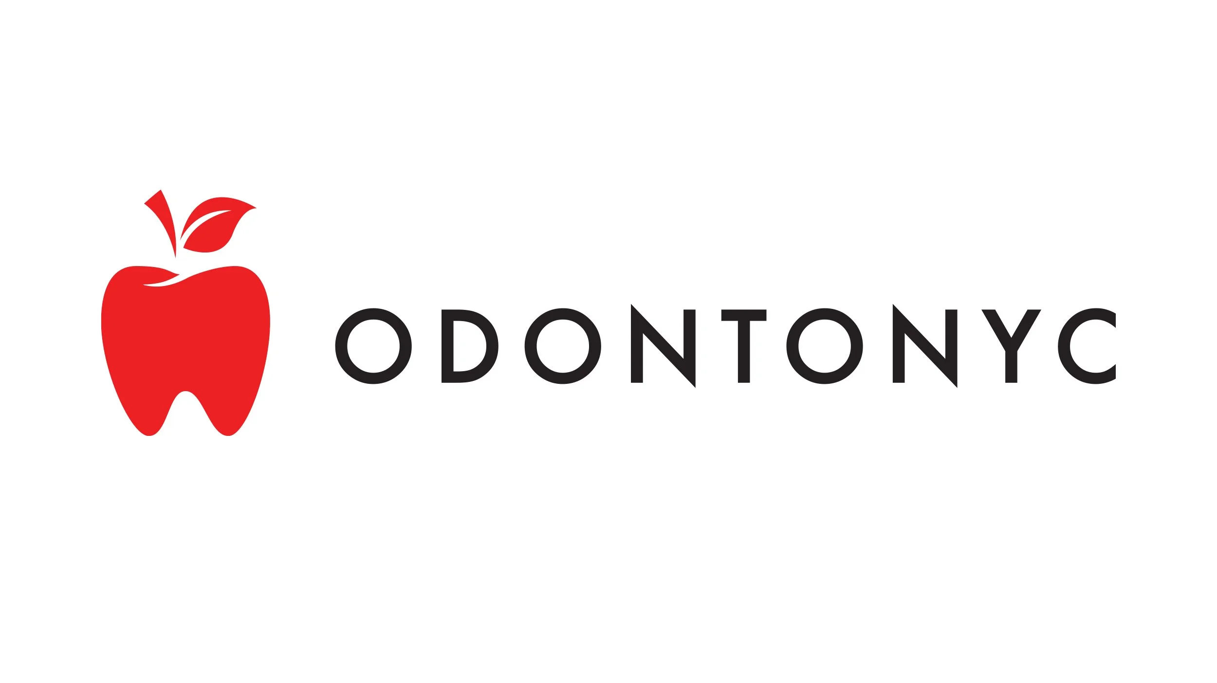 OdontoNYC logo with red apple-shaped tooth icon and clean black wordmark