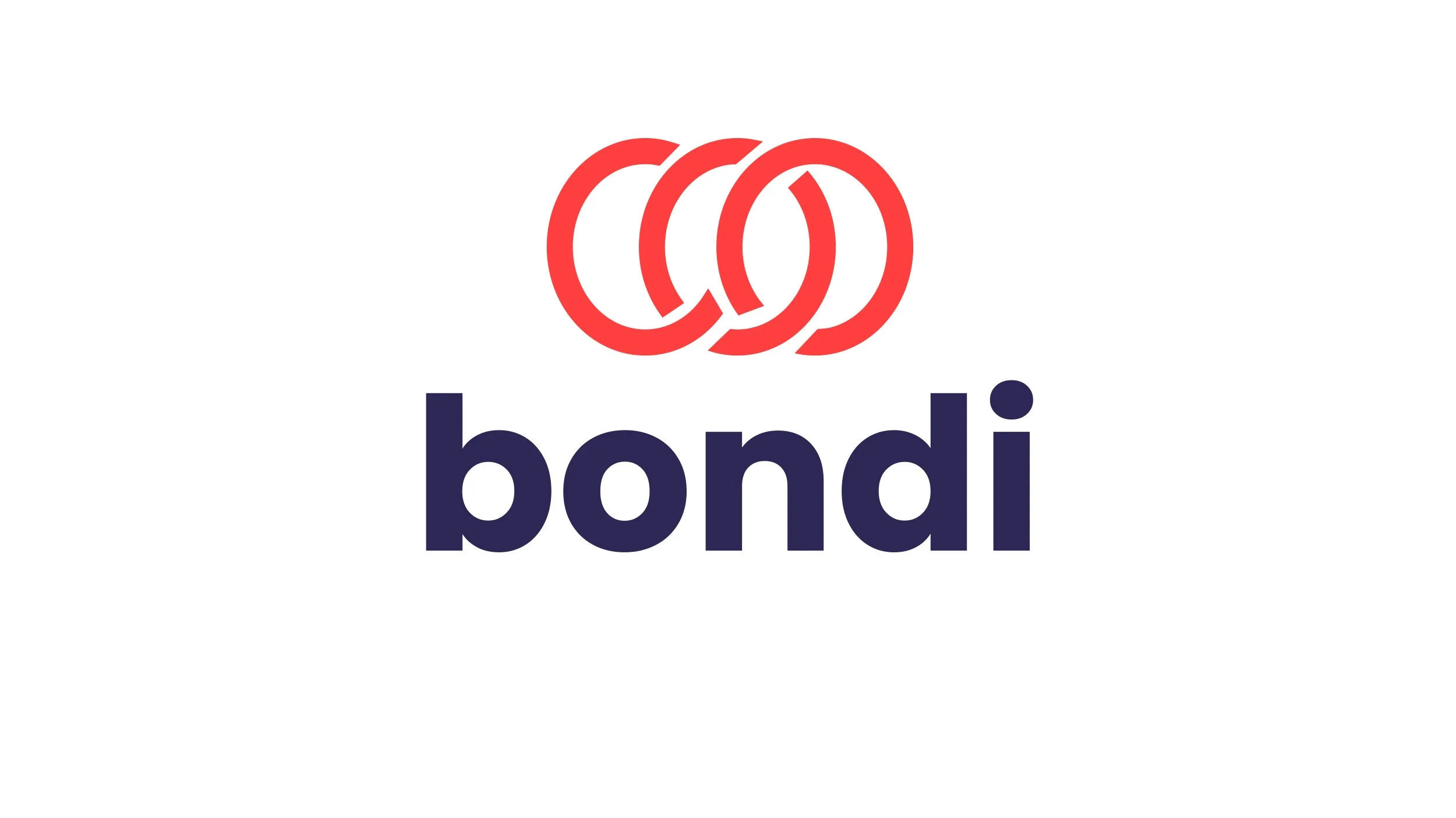 ondi logo with three red interlocking loops above lowercase purple wordmark