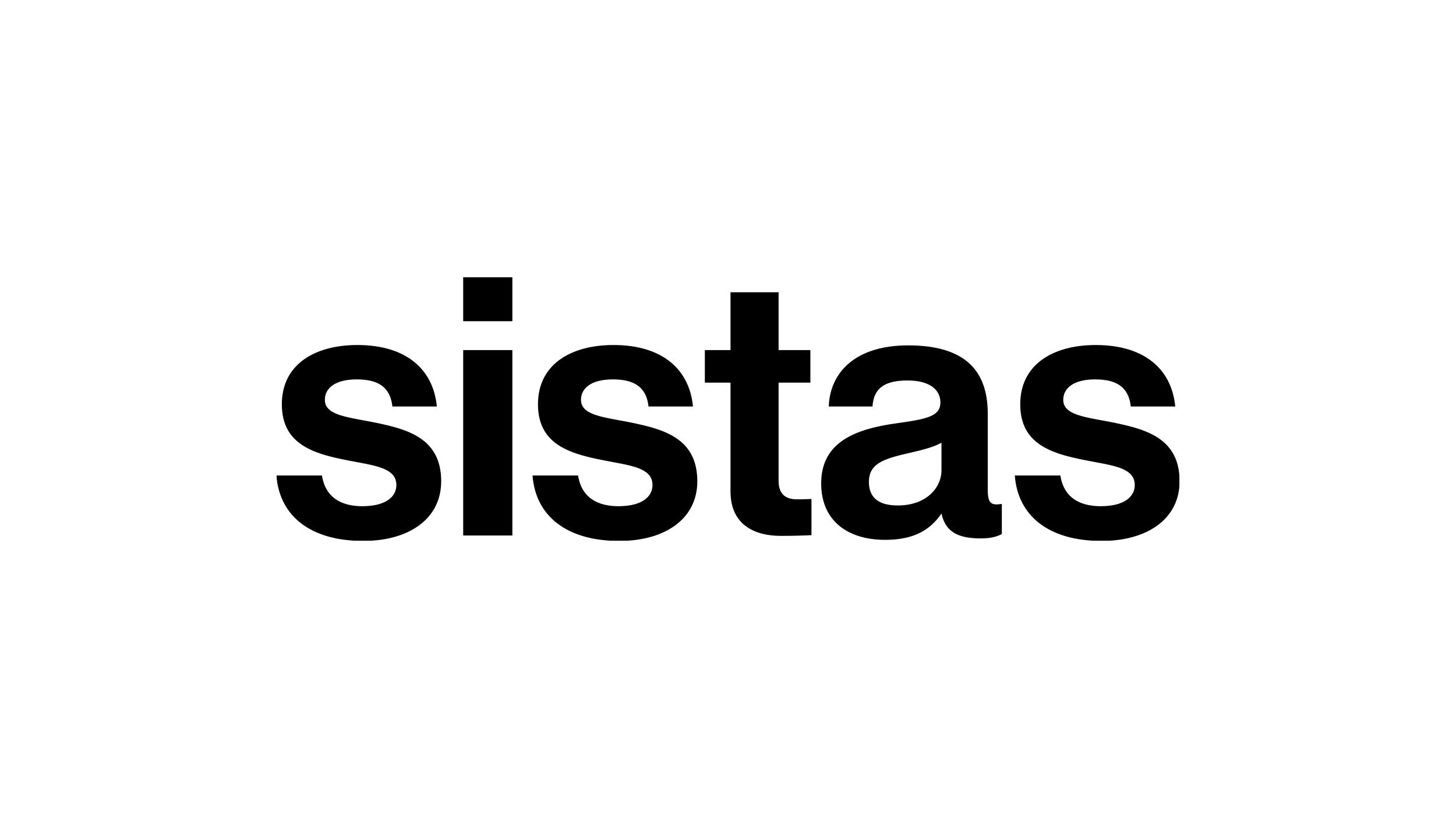 Sistas logo in bold black lowercase typography on white background