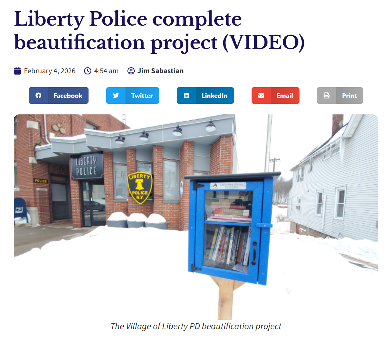 Hope is interviewed in front of the Liberty PD as part of the beautification project. 