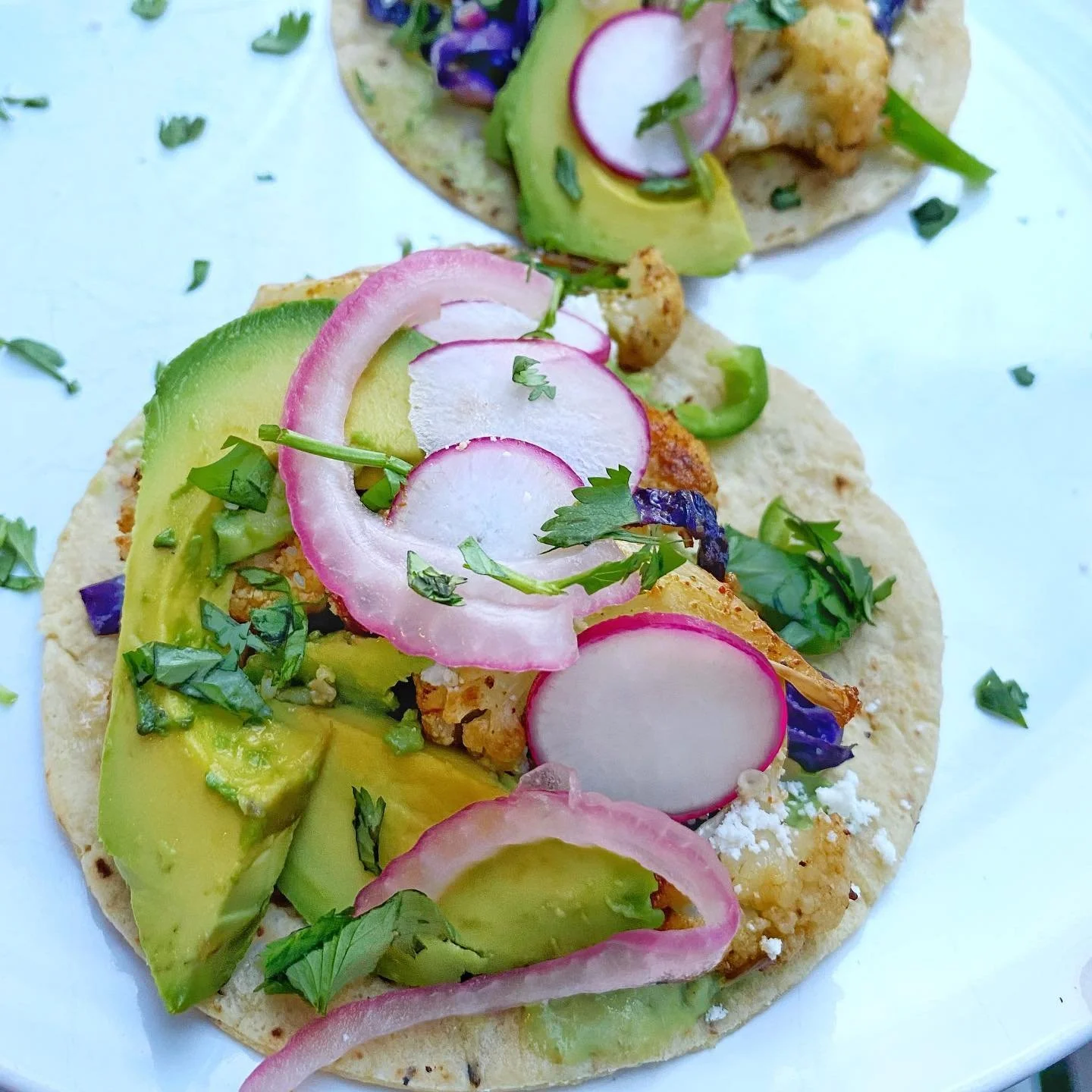 These tacos were honestly some of the best I&rsquo;ve ever had. Cauliflower, cabbage, homemade pickled onions, and the lots of yummy toppings. I highly recommend this one 🌮💕

This recipe is from @loveandlemons . I made some adjustments, like tweaki