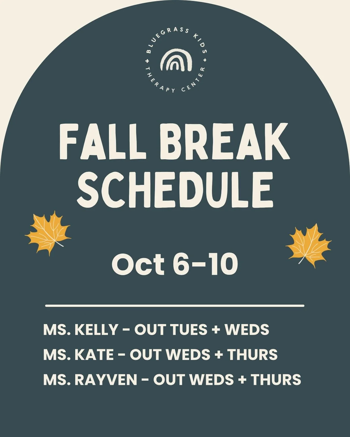 Just a reminder that our hours have changed for Fall Break this week! ππ