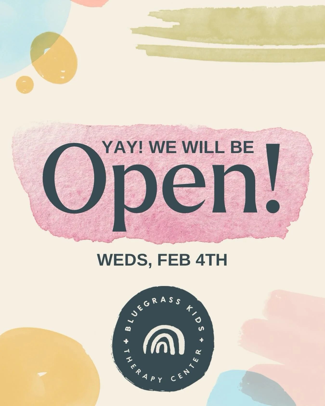 Yay! We are open tomorrow, Weds Feb 4! 🙌🏻 Thank you to the City of Madisonville and road crews for clearing our street parking today. We are very excited to see our Bluegrass Kids tomorrow! 🤍